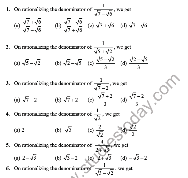 Number System Class 9 Worksheet Mcq